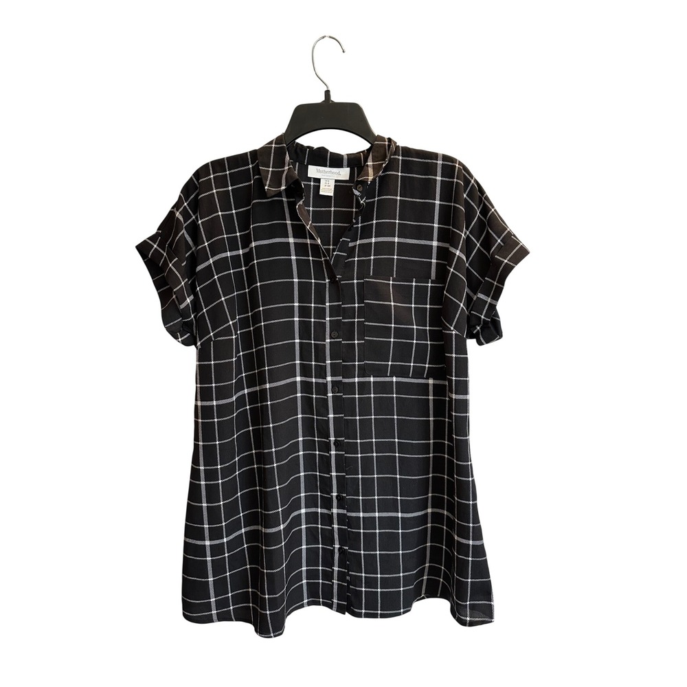 Motherhood Maternity Black White Grid Windowpane Button Down Shirt Small